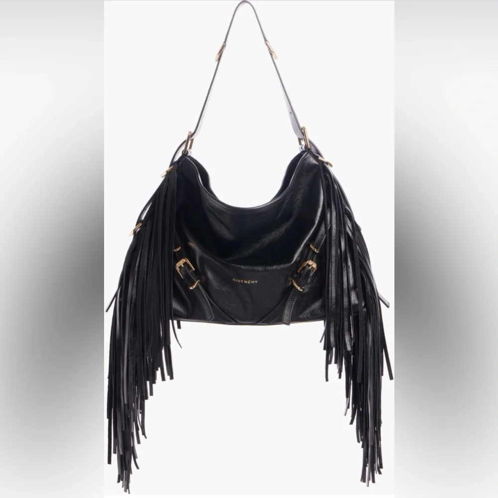 Givenchy Medium Voyou Fringe Leather Hobo Bag NEW Black Gold
